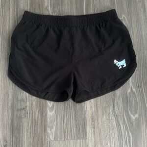 Women's Black Athletic Shorts with Embroidered Detail
